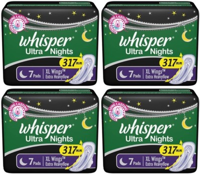 Whisper Ultra Night Extra XL wings 7+7+7+7 pads Sanitary Pad  (Pack of 4)