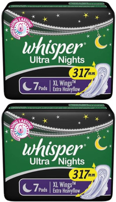 Whisper Ultra Night Extra XL wings 7+7 pads Sanitary Pad (Pack of 2)