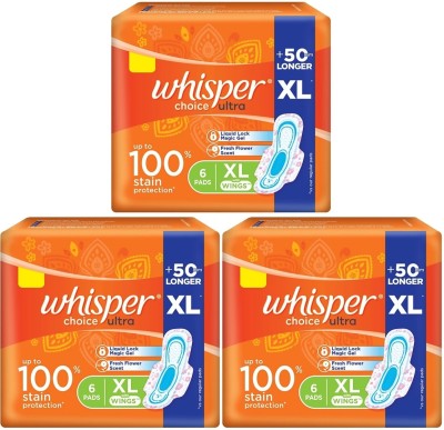Whisper Choice ultra XL 6+6+6 pads wings Sanitary Pad  (Pack of 3)