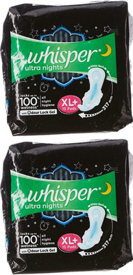 Whisper Ultra Night sanitary XL+ 15+15 pads Sanitary Pad (Pack of 2)