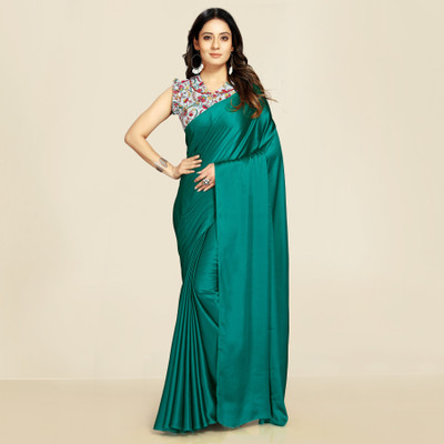 ANANT DESIGNER STUDIO Solid/Plain Bollywood Satin Saree(Green)
