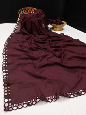 The Fashion Tax Woven, Embellished, Solid/Plain Bollywood Georgette Saree(Maroon)