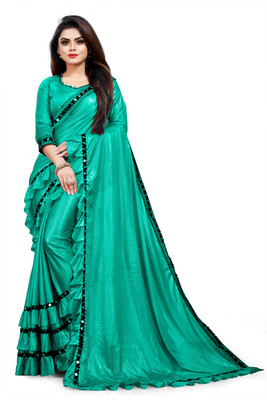 Aarya creation Embellished Bollywood Lycra Blend Saree(Light Green)