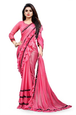 BRAHMANI TEXTILE Embellished Bollywood Lycra Blend Saree(Pink)