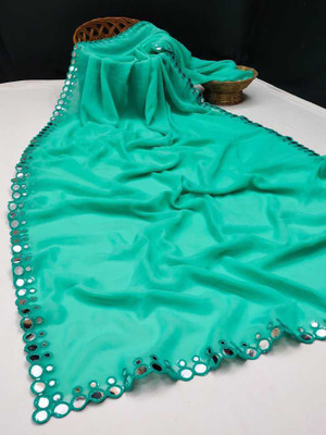 The Fashion Tax Woven, Embellished, Solid/Plain Bollywood Georgette Saree(Light Blue)
