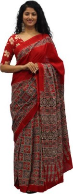 Clothonus Printed, Self Design, Hand Painted, Blocked Printed, Graphic Print Ikkat Pure Cotton Saree(Maroon)