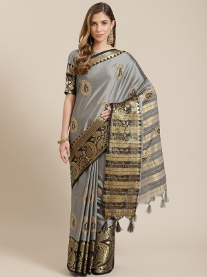 Divastri Printed Bandhani Cotton Silk Saree(Grey)