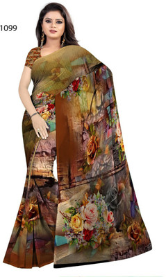 p d silk mills Digital Print Daily Wear Georgette Saree(Brown)