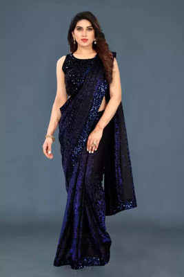 JENISHIMPEX Self Design, Embellished Bollywood Lycra Blend Saree(Purple)