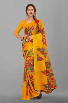 SareeBazzar Digital Print Bollywood Georgette Saree(Yellow)