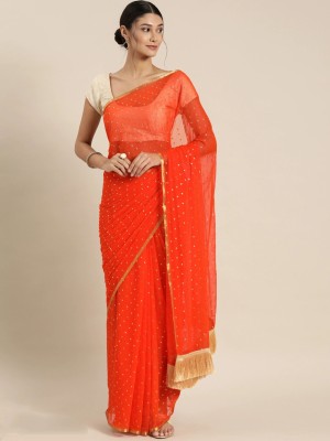 Parmila Fashion Dyed Bollywood Chiffon Saree(Orange)