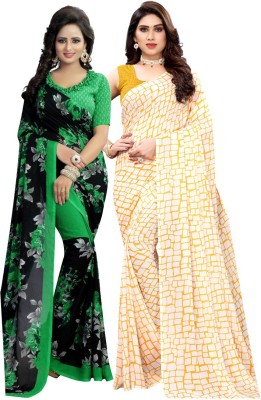 yashika Floral Print Daily Wear Georgette Saree(Pack of 2, White, Black)