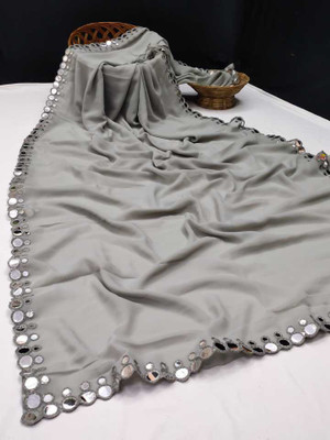 The Fashion Tax Woven, Embellished, Solid/Plain Bollywood Georgette Saree(Grey)