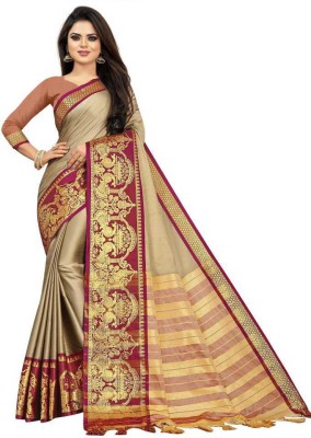 Fashion Club Collection Self Design, Woven, Dyed, Solid/Plain Dharmavaram Art Silk, Cotton Silk Saree(Beige)