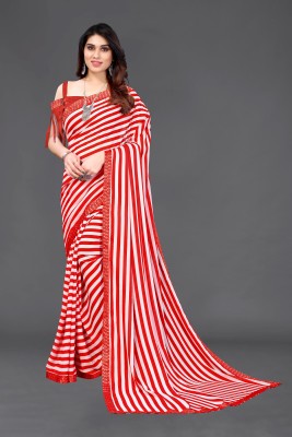 sareya veela Striped Bollywood Georgette Saree(Red)