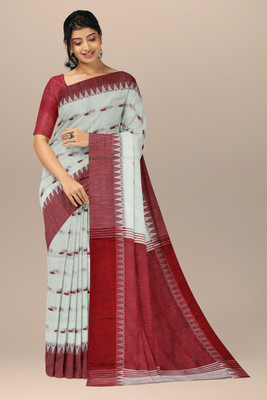 SLAGHA Woven Handloom Cotton Blend Saree(Red, White)