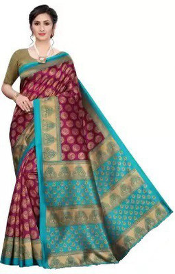 Kanooda Prints Woven Mysore Art Silk Saree(Multicolor)