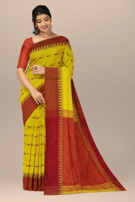 Bong ButiQ Self Design Narayanpet Handloom Cotton Blend Saree(Red, Yellow)