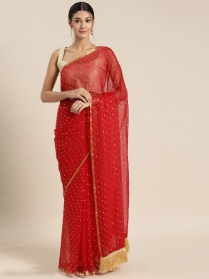 Parmila Fashion Dyed Bollywood Chiffon Saree(Red)