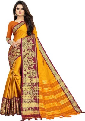 Fashion Club Collection Self Design, Woven, Dyed, Solid/Plain Paithani Art Silk, Cotton Silk Saree(Mustard)