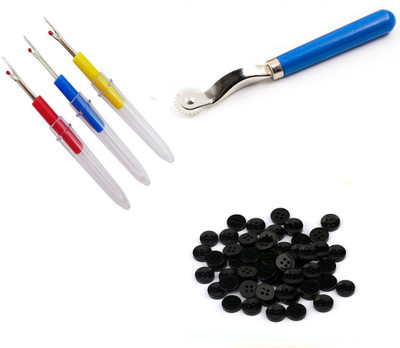 Crafts Haveli 3 Items Combo : 3 Seam Ripper, 20 Black Button, 1 Tracing Wheel Sewing Kit
