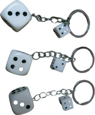 365 Degree Pack of 3 DIce Keychain for Bikes ( White, 2 Dice in each Keyring ) Key Chain