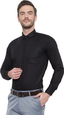 SREY Men Solid Formal Black Shirt