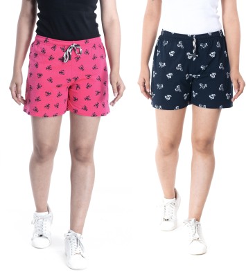 StyleAone Printed Women Black, Dark Blue Regular Shorts, Basic Shorts, Running Shorts, Sports Shorts, Cycling Shorts, Casual Shorts