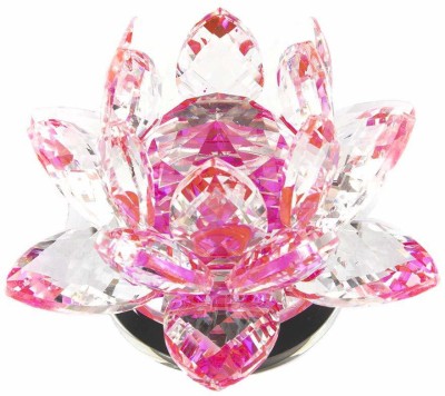 Feng Shui Crystal Lotus Flower Vaastu Transparent Rotating Glass Decorative Showpiece  -  6.5 cm(Crystal, Pink)