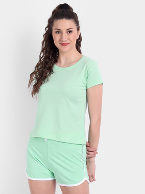 COLOR CAPITAL Solid Women Round Neck Green T-Shirt