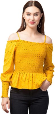 ATTIRE FASHION Casual Polka Print Women Yellow Top