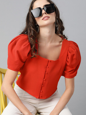 KASSUALLY Casual Solid Women Red Top