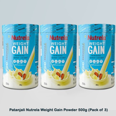 PATANJALI Nutrela Weight Gain Powder, Weight Gain Shakes For Underweight, 500g (Pack of 3) Weight Gainers/Mass Gainers(1500 g, Banana)