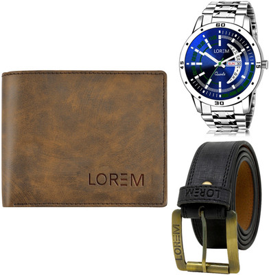 LOREM FZ-LR110-WL25-BL01 Mens Combo Of Watch With Artificial Leather Wallet & Belt Analog Watch  - For Men