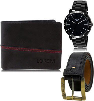LOREM FZ-LR112-WL07-BL01 Mens Combo Of Watch With Artificial Leather Wallet & Belt Analog Watch  - For Men