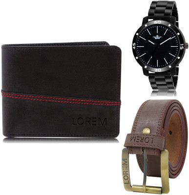 LOREM FZ-LR112-WL07-BL02 Mens Combo Of Watch With Artificial Leather Wallet & Belt Analog Watch  - For Men