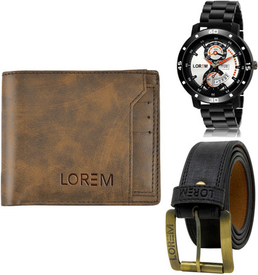 LOREM FZ-LR107-WL24-BL01 Mens Combo Of Watch With Artificial Leather Wallet & Belt Analog Watch  - For Men