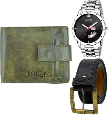 LOREM FZ-LR104-WL22-BL01 Mens Combo Of Watch With Artificial Leather Wallet & Belt Analog Watch  - For Men