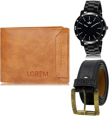 LOREM FZ-LR112-WL06-BL01 Mens Combo Of Watch With Artificial Leather Wallet & Belt Analog Watch  - For Men