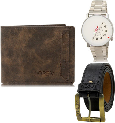 LOREM FZ-LR106-WL04-BL01 Mens Combo Of Watch With Artificial Leather Wallet & Belt Analog Watch  - For Men