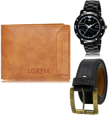 LOREM FZ-LR113-WL06-BL01 Mens Combo Of Watch With Artificial Leather Wallet & Belt Analog Watch  - For Men