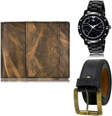 LOREM FZ-LR113-WL20-BL01 Mens Combo Of Watch With Artificial Leather Wallet & Belt Analog Watch  - For Men