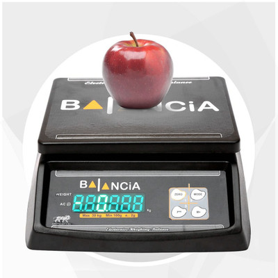 Qozent Balancia 30kg Electric Compact Scale With LED Display, Weighing Double Display with Heavy Duty Weight Machine For Kitchen Shop Power Adapter & 4V Re-Chargeable Battery Made In India Weighing Scale(Black)
