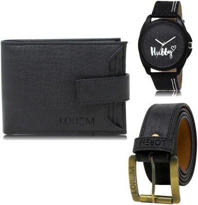 LOREM Belt, Wallet & Watch Combo(Black, Black, Black)