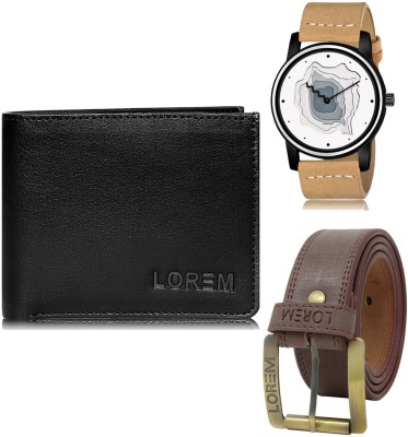 LOREM Belt, Wallet & Watch Combo(Black, Brown, Beige)