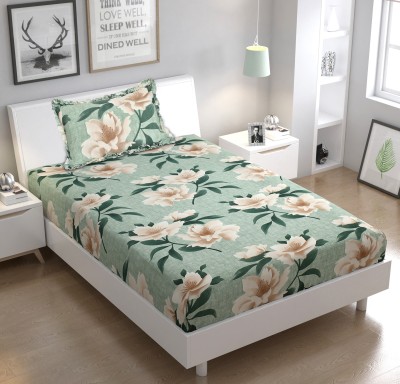 LCF 190 TC Polycotton Single Floral Flat Bedsheet(Pack of 1, Green)