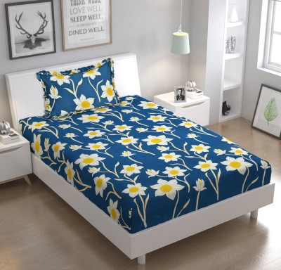 LCF 190 TC Polycotton Single Floral Flat Bedsheet(Pack of 1, Blue)