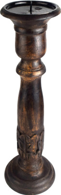 Global Art Traders Decorative Wood Tall Pillar Candle Stand, Dining Table Décor Candlestick Wooden 1 - Cup Candle Holder(Brown, Pack of 1)
