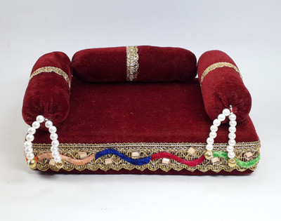 R D Handicraft Thakur ji Singhasan/ Laddu Gopal ji Singhasan/ Bal Gopal ji Singhasan Silk All Purpose Chowki(Maroon, Pack of 1)