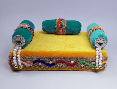 R D Handicraft Thakur ji Singhasan/ Laddu Gopal ji Singhasan/ Bal Gopal ji Singhasan Silk All Purpose Chowki(Yellow, Green, Pack of 1)